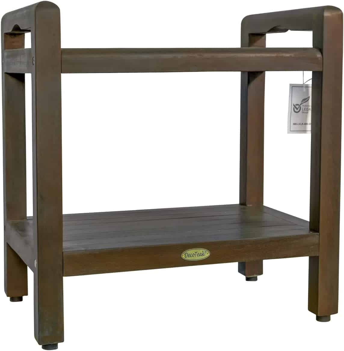 DecoTeak Sojourn 35" Solid Teak Curved Seat Shower Bench In WoodLand Brown Finish